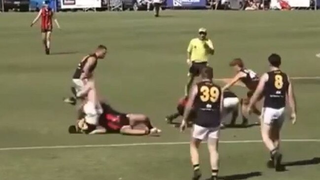 A dangerous tackle in the River Murray Football League has resulted in a Jervois player copping alleged racial abuse. Picture: RMFLTV