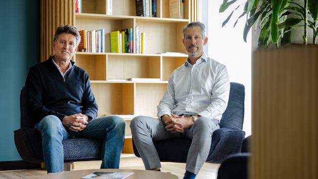 Microsoft Australia New Zealand managing director Steven Worrall with John Holland chief digital and information officer Bastian Uber have struck a partnership to deploy AI across the construction company’s operations.