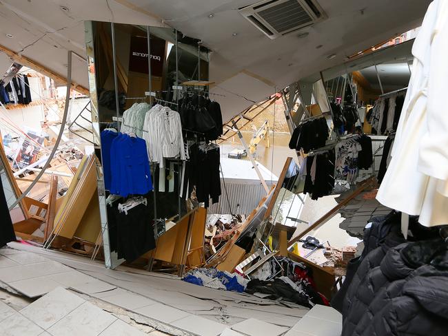 The collapsed rear section of the Portmans store in the Cat and Fiddle arcade. Picture: SAM ROSEWARNE