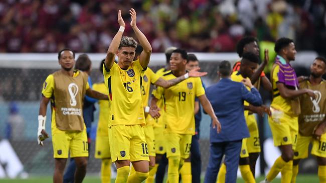 Ecuador players applaud the crowd after their 2-0 win over Qatar.