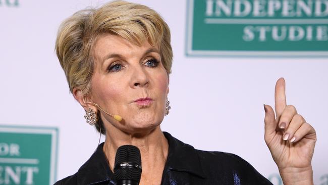 Former foreign minister Julie Bishop addresses an event at the Centre for Independent Studies in Sydney. Picture: AAP