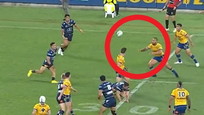 The touch judge didn't think this pass went forward. Pic: Fox Sports.