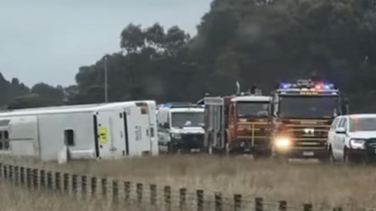 Two in hospital after school bus rolls on South Gippsland Highway