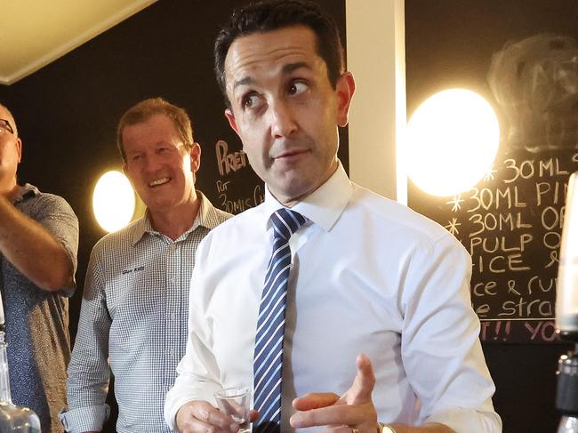 LNP candidate for Mirani Glen Kelly and Leader of the Opposition David Crisafulli taste testing rum during a tour of the Sugar Shed, Sarina. Picture: Liam Kidston.