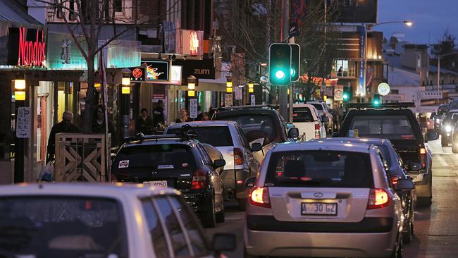 The restaurant strip is apparently congested due to UberEats drivers. Picture: MATHEW FARRELL