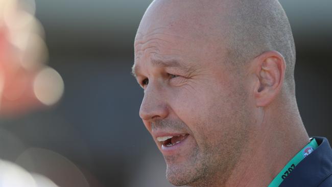 Matthew Nicks’ first competitive game as Crows coach will be played behind closed doors. Picture: AFL Photos.