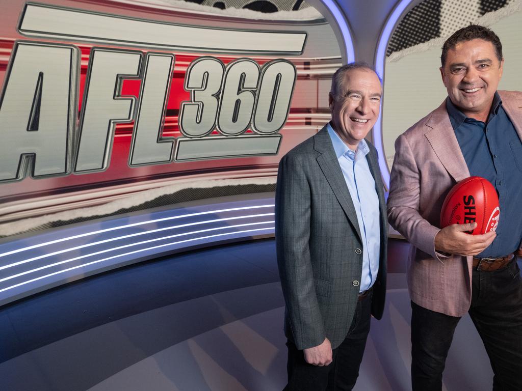 Gerard Whateley and Garry Lyon on the set of AFL360. Picture: Tony Gough