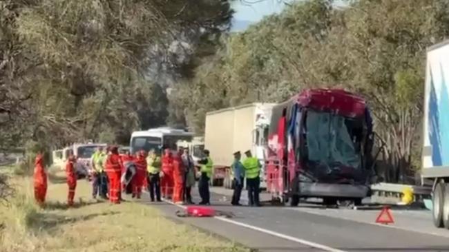 Emergency services are on the Hume Highway near Wagga Wagga. Picture: Nine