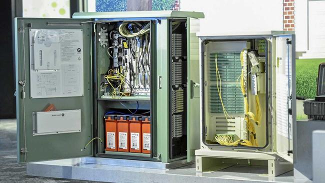 Inside fibre to the node (left) and fibre to the premises (right) cabinets used on Australian streets in the NBN rollout. Picture: ADAM HOLLINGWORTH/HIRED GUN