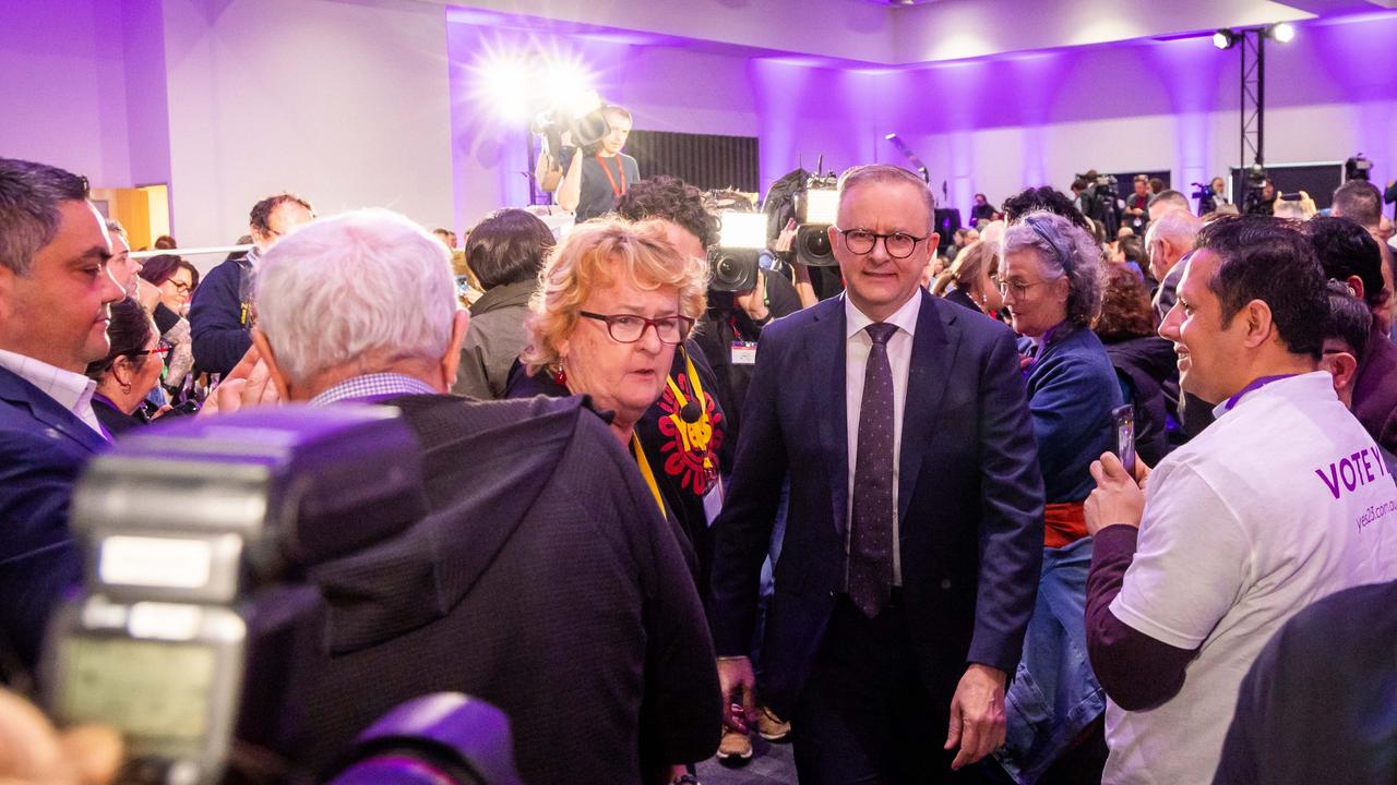 Prime Minister Anthony Albanese leaves the Yes campaign launch in Adelaide. Picture James Elsby/Getty