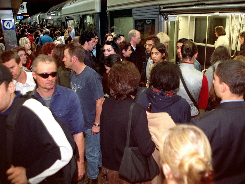 Commuters at a crowded Town Hall railway station in Sydney. Picture: Sam Ruttyn