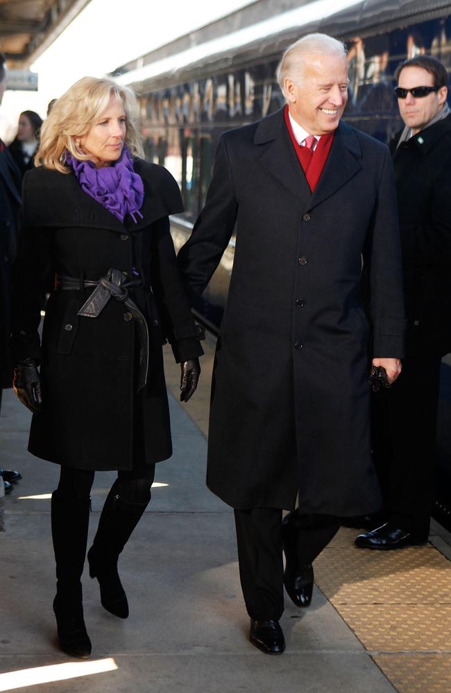 Joe Biden, pictured with wife Jill, likes to travel by train. Picture: Getty Images/AFP