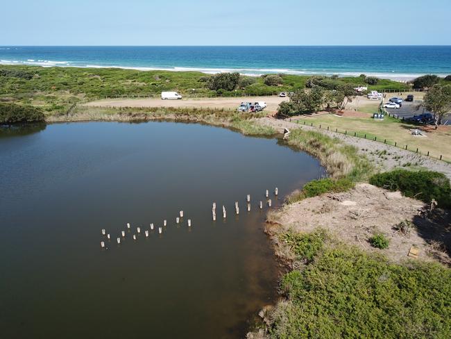 The anti-tank obstacle at the south-east corner of Dee Why Lagoon in 2018. Picture Manly Daily