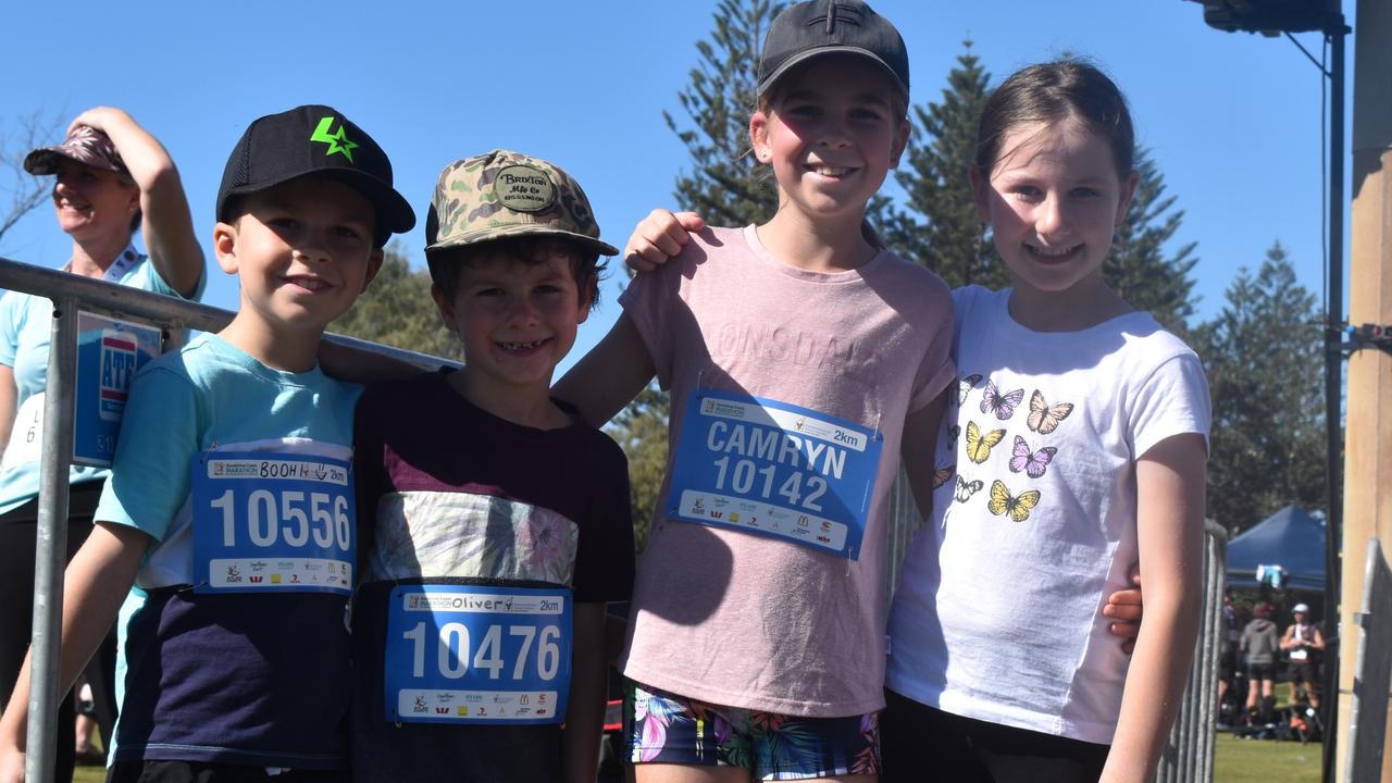 Oliver and Addison O'donnell with Bodhi and Cameron Stevenson at the 2022 Sunshine Coast Marathon. Picture: Eddie Franklin