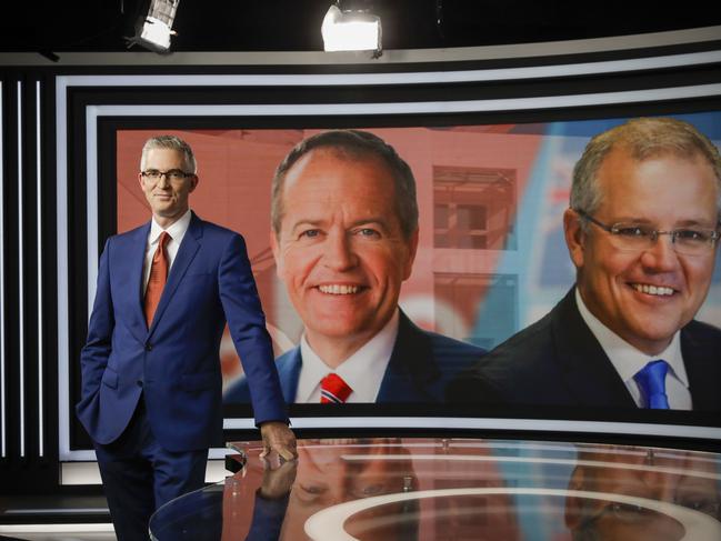 Sky News' David Speers in the Sky Studio in Parliament House ahead of the 2019 Election Night Coverage. Picture by Sean Davey