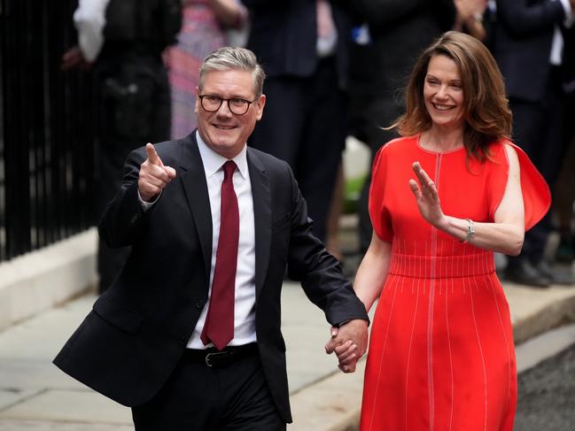 Labour leader and incoming Prime Minister Sir Keir Starmer and wife Victoria, Lady Starmer at 10 Downing Street following Labour's landslide election victory. Picture: Getty
