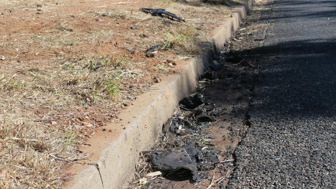 Remnants of the vehicle fire on Flynn Drive.