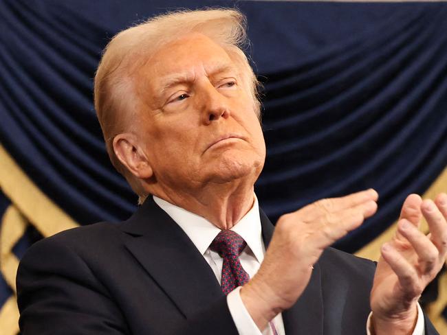 WASHINGTON, DC - JANUARY 20: U.S. Vice President J.D. Vance and U.S. President Donald Trump react during inauguration ceremonies in the Rotunda of the U.S. Capitol on January 20, 2025 in Washington, DC. Donald Trump takes office for his second term as the 47th president of the United States.   Chip Somodevilla/Getty Images/AFP (Photo by CHIP SOMODEVILLA / GETTY IMAGES NORTH AMERICA / Getty Images via AFP)