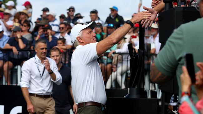 Greg Norman met fans alongside the SA Premier. Picture: NCA NewsWire / Kelly Barnes