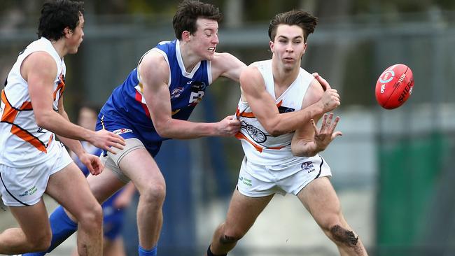 Western Bulldogs father-son prospect Rhylee West wins a hard ball for Calder Cannons.