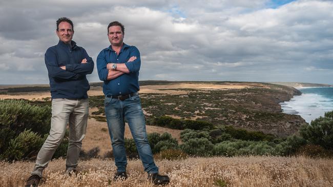 Course architect Darius Oliver and The Cliffs chief executive Sam Atkins on site. Picture: Sean McGowan