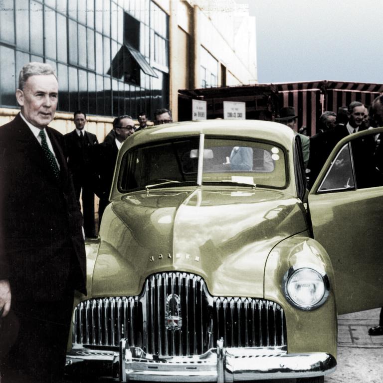 Prime Minister Ben Chifley at the launch of the first Holden 48-215 (later commonly called FX) in Melbourne in November 1948.