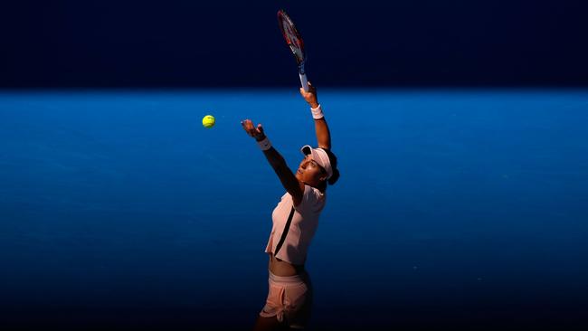 Caroline Garcia serves against Madison Keys. Picture: Getty