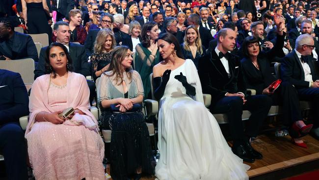 Princess of Wales and Prince William speak to Emma Baehr, BAFTA Director of Awards &amp; Content. Picture: Getty Images.