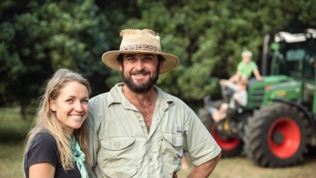 Aimee Thomas and her husband James, are macadamia growers from Gympie. Picture: Australian Macadamias