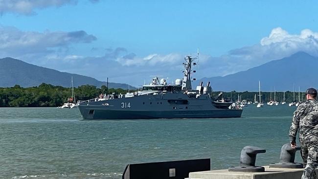 ADV Cape Otway follows HMAS Brisbane and HMAS Stalwart on departure from Cairns into the Coral Sea for Exercise Talisman Sabre. Photo: Dylan Nicholson