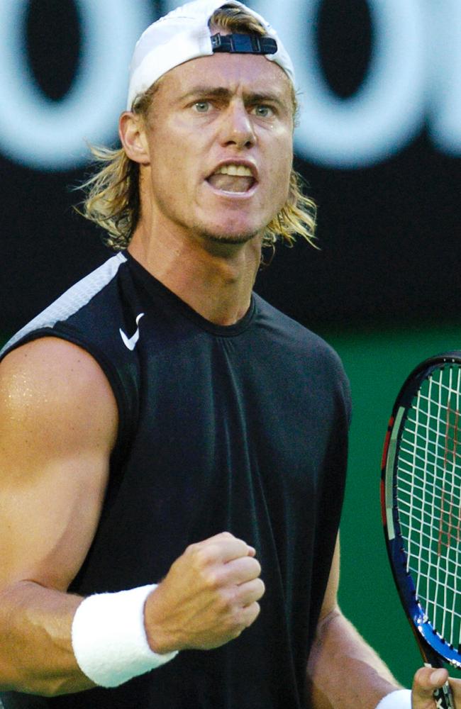 Lleyton Hewitt lets out a trademark “come on” during his third round match against Juan Ignacia Chela. AAP Image/Julian Smith.