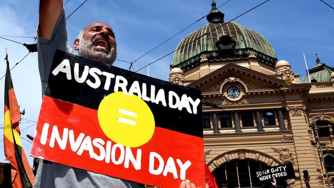 Invasion day rally on Australia Day in Melbourne. Picture: Nicole Garmston