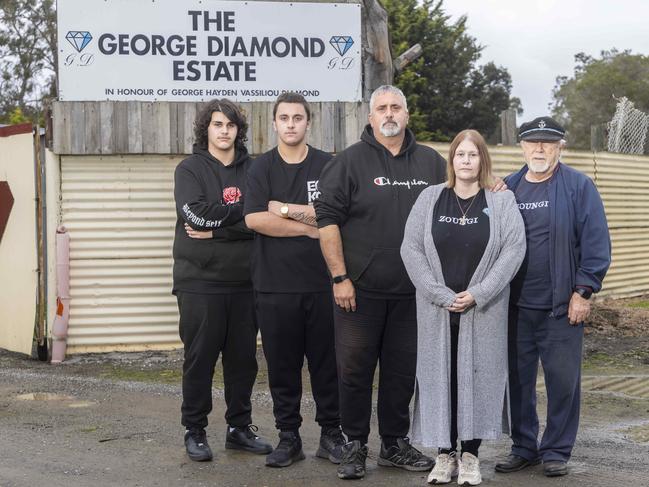 The family of dead teen George Diamond fought for an inquest into his death. Pictured are Vic and Shayla with sons Christian and Isaiah and grandpa George. Picture: Wayne Taylor