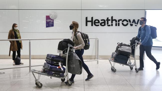 Travellers are seen at London’s Heathrow Airport. Picture: Getty Images