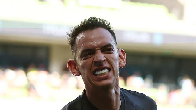 MELBOURNE, AUSTRALIA - DECEMBER 15: Neyder Moreno of Auckland FC celebrates a goal which was later disallowed during the round eight A-League Men match between Melbourne City and Auckland FC at AAMI Park on December 15, 2024 in Melbourne, Australia. (Photo by Graham Denholm/Getty Images)