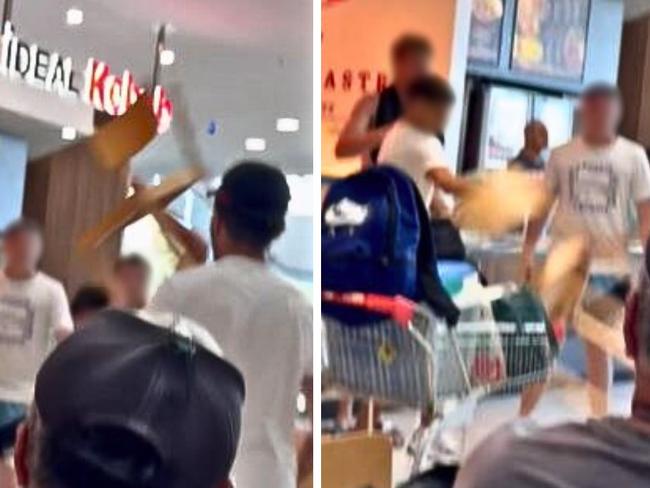 One of the men involved began lifting up chair in the food court and smashing them on the ground. Picture: Supplied.