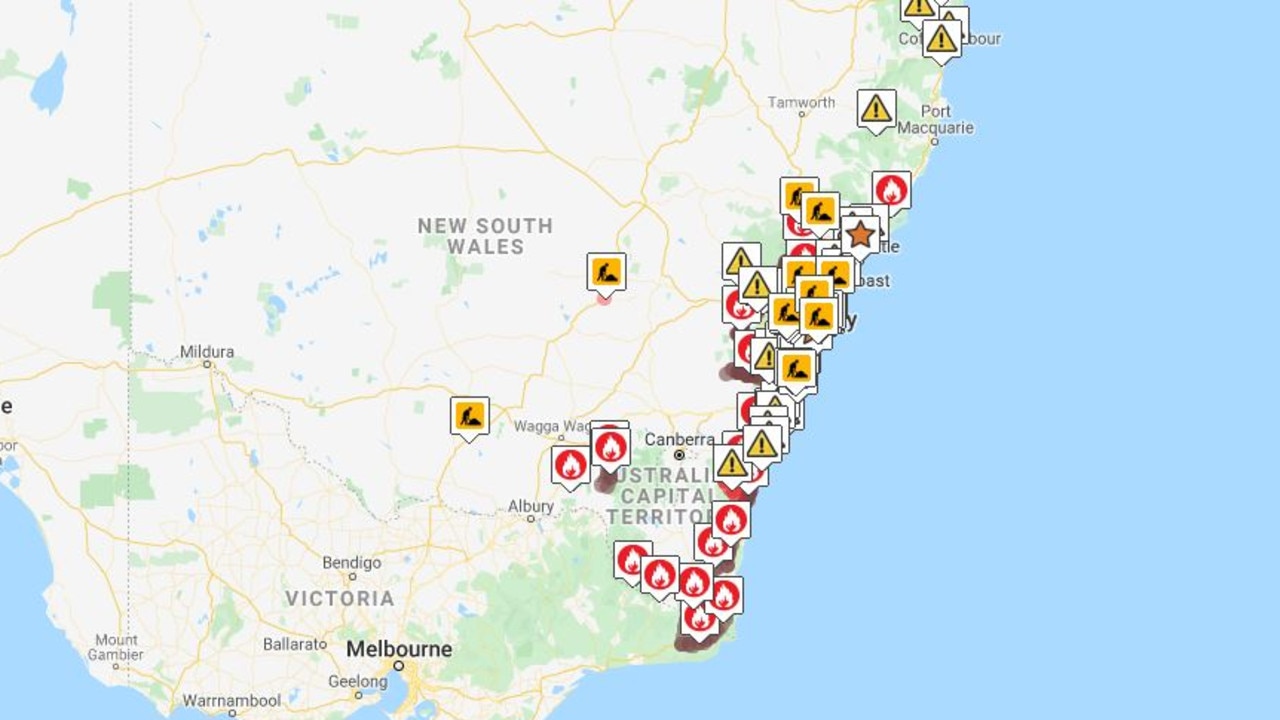 Bushfires in NSW are forcing the closure of roads across the state. Picture: Live Traffic NSW