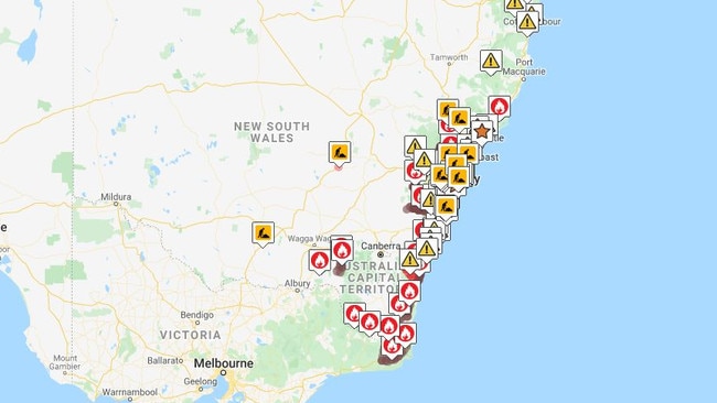 Bushfires in NSW are forcing the closure of roads across the state. Picture: Live Traffic NSW