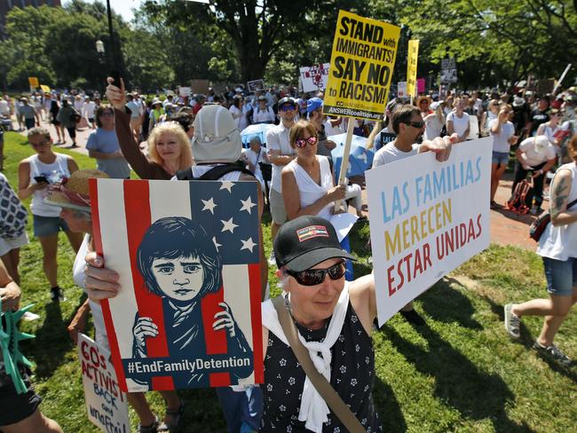 Activists gather to protest the separation of children from immigrant parents in Lafayette Square across from the White House in Washington. Picture: AP Photo/Alex Brandon