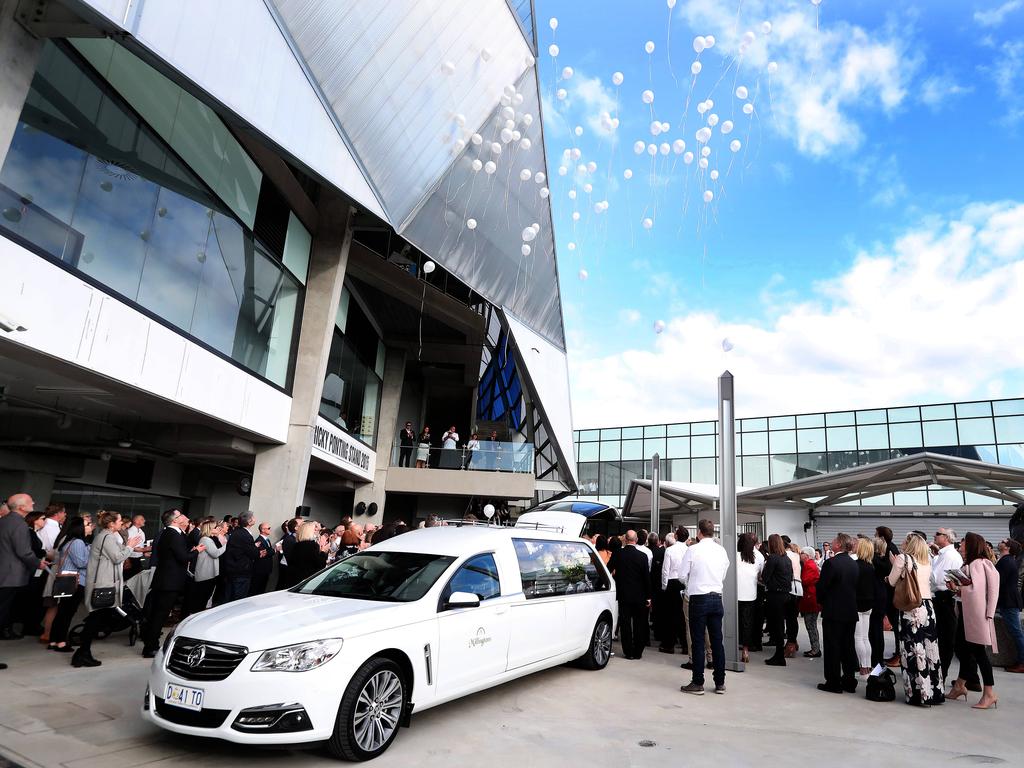 White balloons are let go in honour of Madison Jane Lyden at her funeral in Hobart last year. Picture: Nikki Davis-Jones