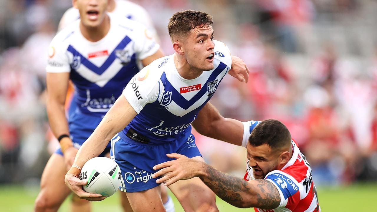 Kyle Flanagan is back in the Bulldogs’ No.7 jumper for their clash against Penrith. Picture: Mark Kolbe/Getty Images