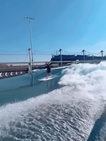 Viral footage has emerged online of Prince Harry showing off his impressive surfing skills at Kelly Slater’s Surf Ranch in Lemoore, California. Picture: Instagram