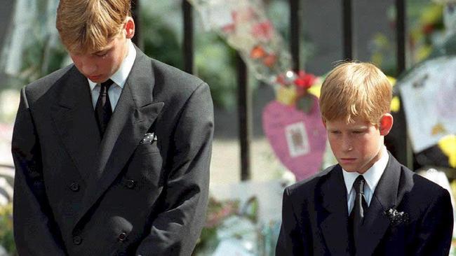 William and Harry at their mother’s funeral. Picture: Adam Butler