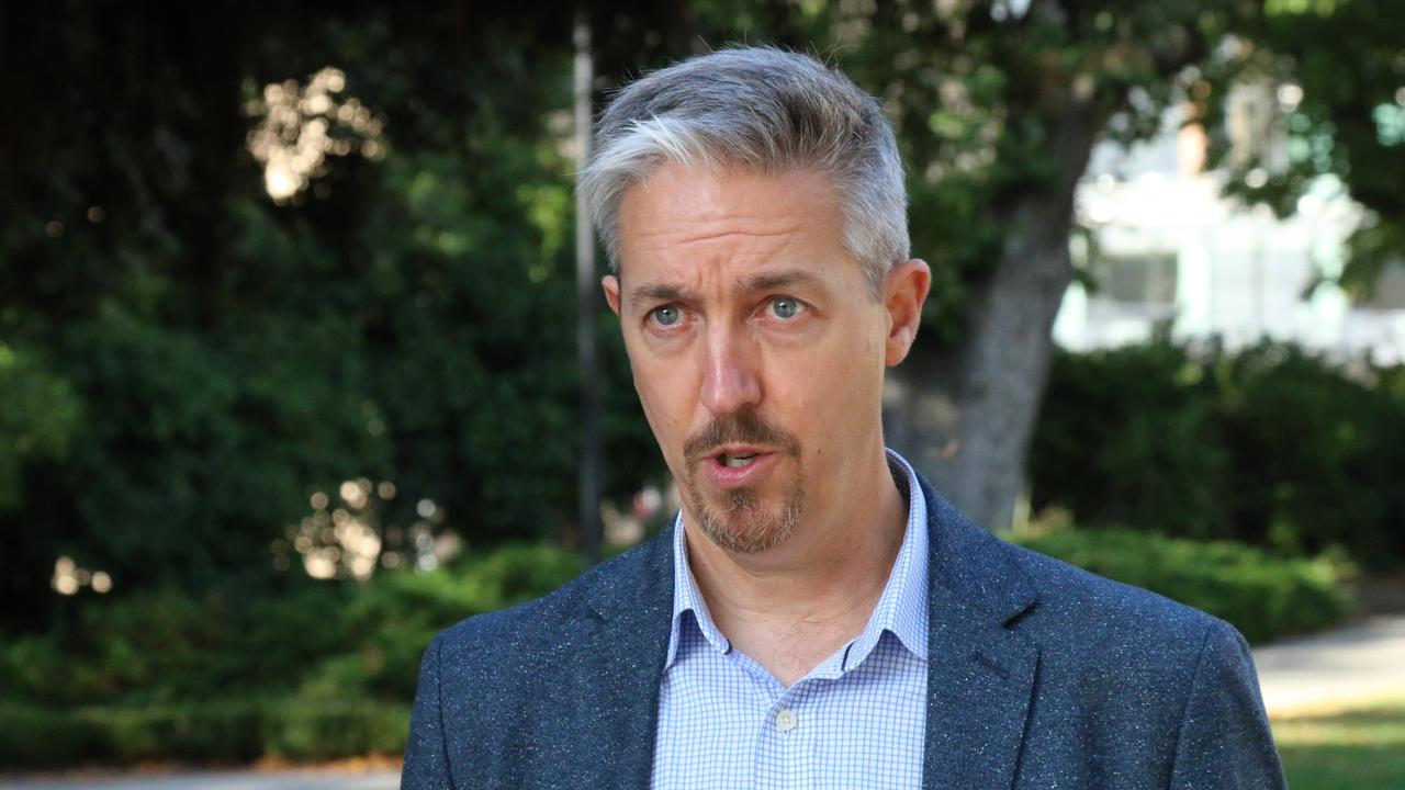 University of Tasmania Professor of Human Geography and Planning Jason Byrne speaks to the media in Franklin Square in Hobart on Wednesday, March 17, 2022.