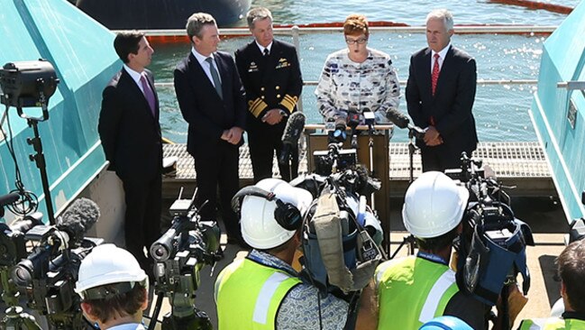 Defence Minister Marise Payne during the announcement at Osborne. Picture: Tait Schmaal