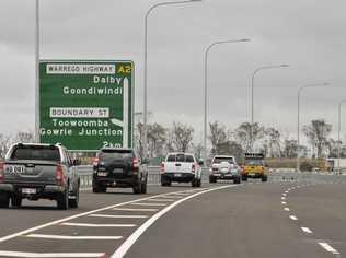 Officials drive in the first convoy of vehicles after the opening of a western section of the Toowoomba Second Range Crossing, Saturday, December 8, 2018. Picture: Kevin Farmer