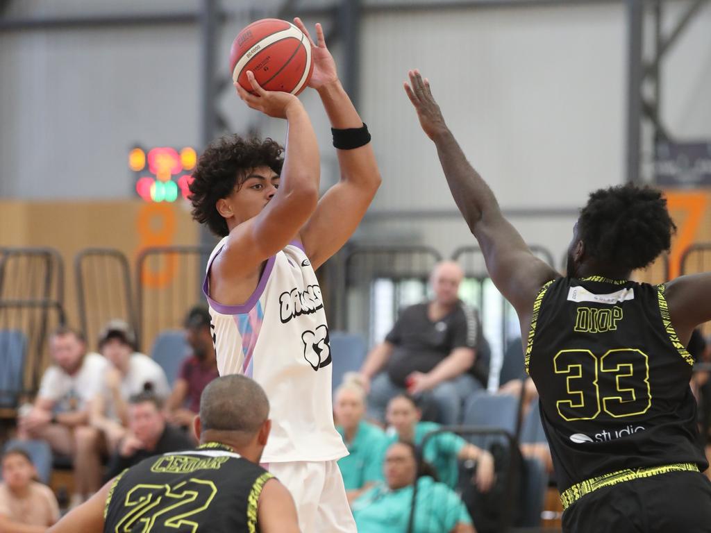 Basketball Queensland First Nations Championships at Coomera. Dreamers (white) v Erub Utd. Picture Glenn Hampson