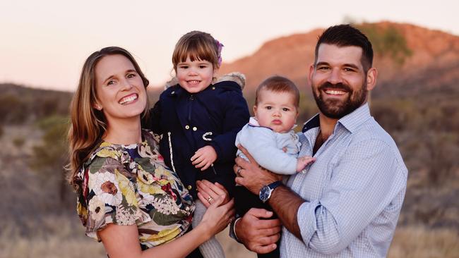 Matt today with his wife Katelyn, daughter Olive, 2, and son Jasper, 10 months. Picture: Hannah Millerick