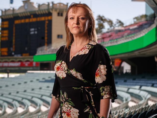 Suzie Ratcliffe at Adelaide Oval in 2016 during her first visit to the site where her older sister, Joanne, was abducted from Adelaide Oval in 1973. Picture: Matt Turner.