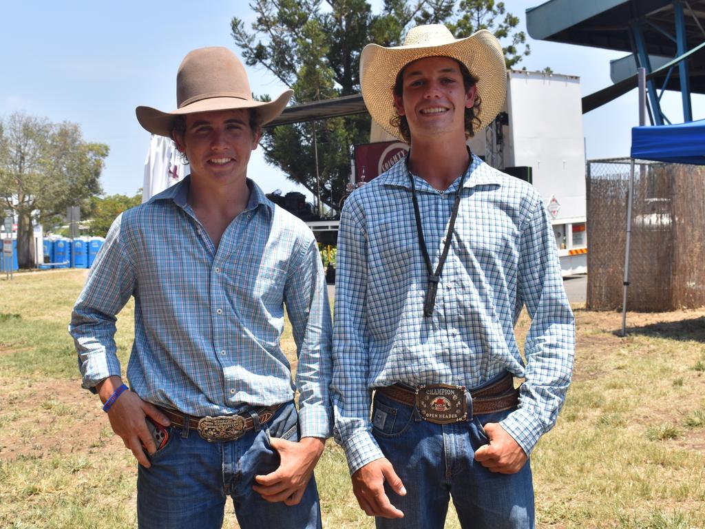 Sam and Chance Daley from Katherine in the Northern Territory at the APRA National Finals Rodeo at CQLX Gracemere on November 9, 2024.